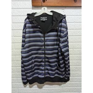 Courage Men's Blue Striped Polyester Long-Sleeve Front Full-Zip Hoodie Size XL